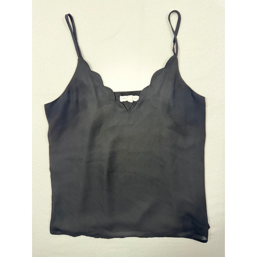 Chic Socialite Women Small Camisole Black Scalloped V Neck Adjustable Strap Tank